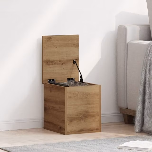 Berkfield Home Artisan Oak Storage Box in Brown, W/D/H: 30 x 35 x 35 cm