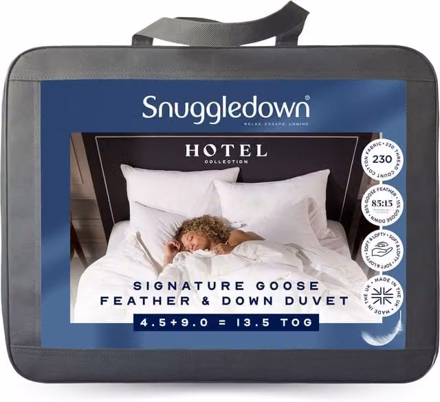 Snuggledown Hotel All Seasons Goose Feather and Down Duvet, 13.5 Tog (9 + 4.5 Tog), White, King Size
