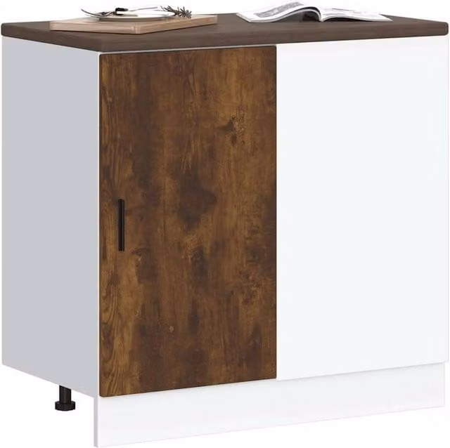 Berkfield Home Smoked Oak Sink Base Cabinet in Brown, W/D/H: 81.5 x 46.0 x 46.0 cm