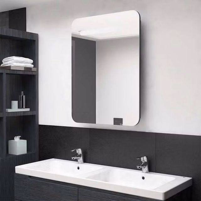 Berkfield Home LED Bathroom Mirror Cabinet in Grey, W/D/H: 60 x 11 x 80 cm