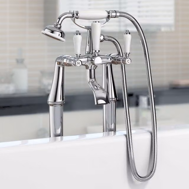 Nes Home Imperior Traditional Freestanding Bath Shower Mixer Tap with Handheld Kit in Silver and Chrome