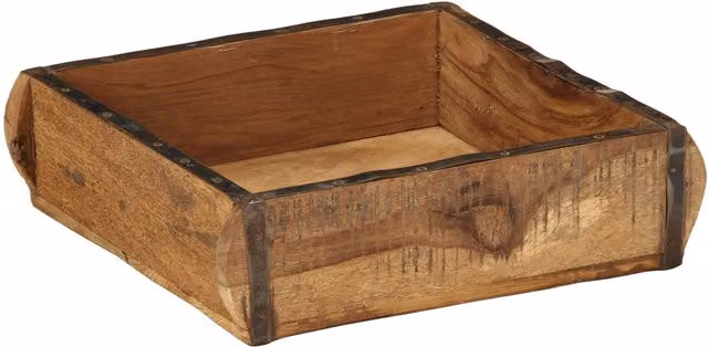 Berkfield Home Solid Reclaimed Wood Tray with Handles, Brown, W: 31 cm, D: 29 cm, H: 10 cm