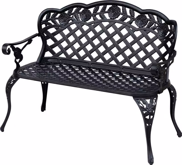 Outsunny Antique Style 2 Seater Cast Aluminium Garden Bench with High Back and Armrests, Black