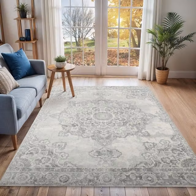 Livabliss Monaco Vintage Boho Rug in Grey and Beige, W: 200 cm, D: 290 cm