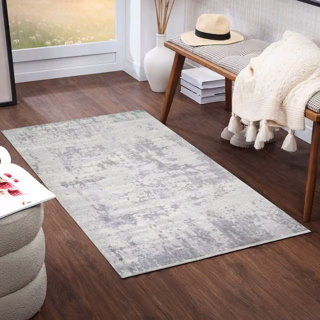 Livabliss Monaco Abstract Modern Marble Wool Rug in Grey and Blue, W: 160 cm, L: 220 cm