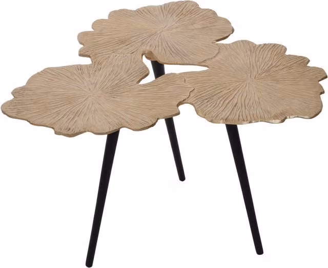 Orsina Round Gold and Black Metal Side Table with Gingko Leaf Design