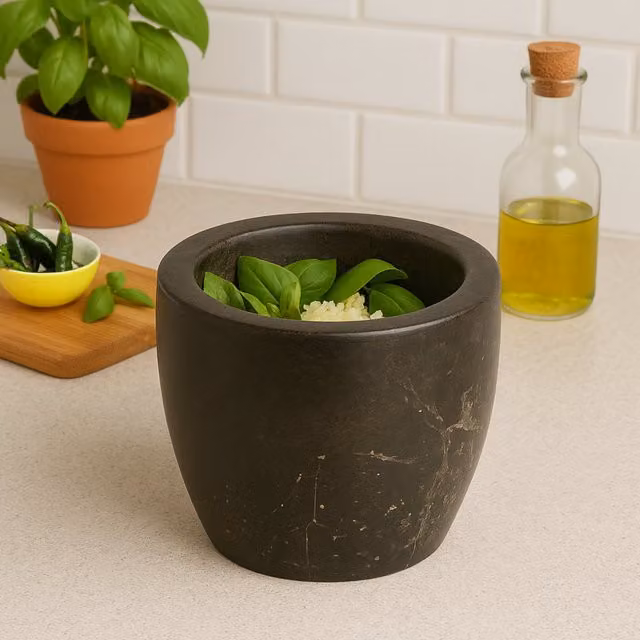 Orsina Black Marble Tapered Mortar and Pestle Set