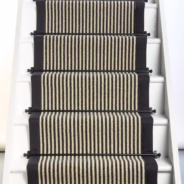 RainbowHome Mayfair Wool Stair Runner with Black and White Cotton Border, W: 60 cm, L: 600 cm
