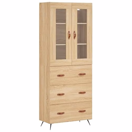 vidaXL Modern Sonoma Oak Highboard and Sideboard with Metal Feet in Brown