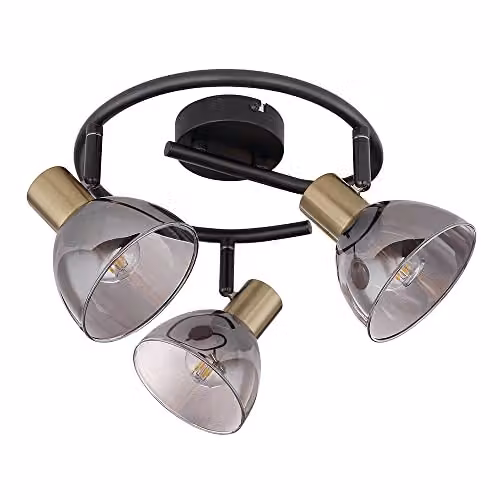 Globo Lighting E-Shape Spotlight in Black and Brass with Smoke Grey Glass