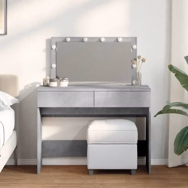 Berkfield Home Modern Dressing Table with Hollywood LED in Concrete Grey, W: 100 cm, D: 40 cm, H: 120 cm