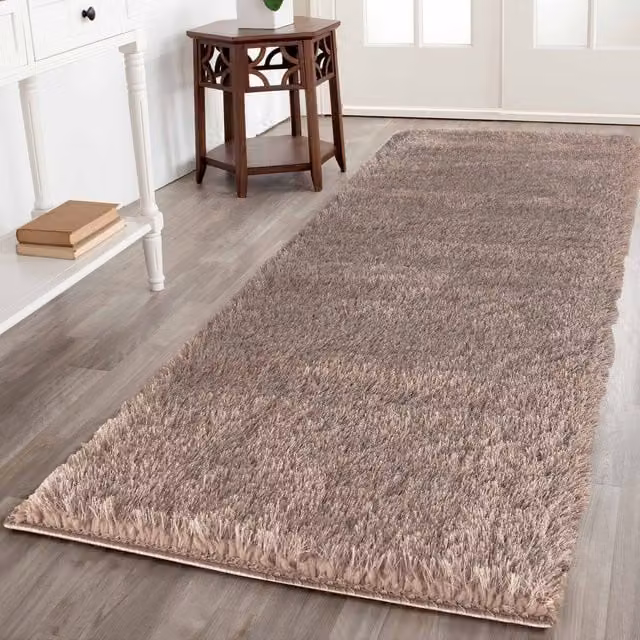 Desire Rugs Modern Soft Plain Shimmer Shaggy Area Rug Runner in Bronze, W: 60 cm x L: 220 cm