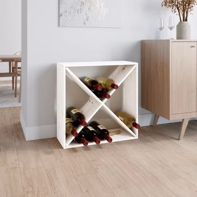 Berkfield Home White Rustic Solid Pine Wall Mounted Wine Cabinet with Bottle Rack W/D/H: 62 x 25 x 62 cm