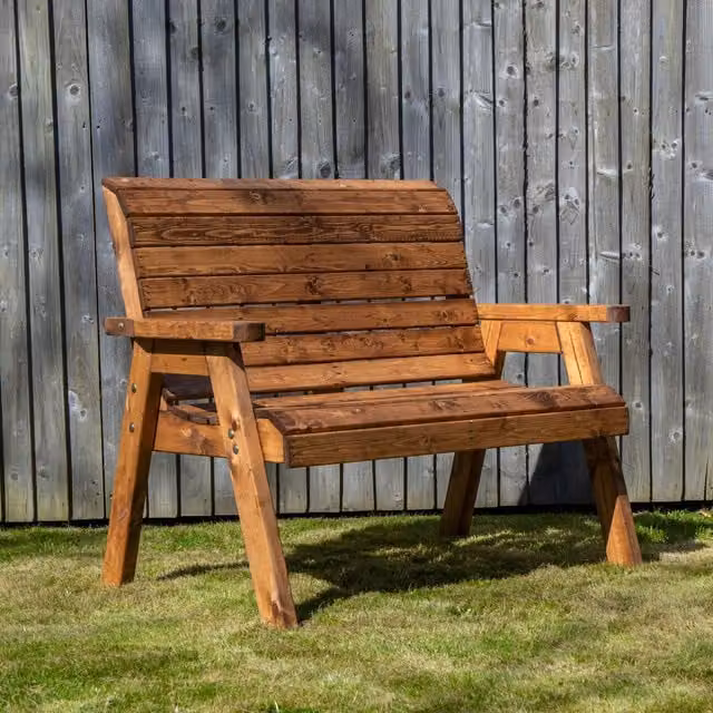 Samuel Alexander Charles Taylor Hand Made Traditional 2 Seater Chunky Rustic Wooden Garden Bench in Brown