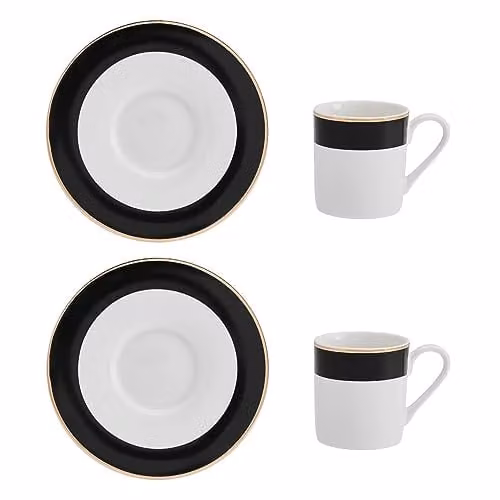 Mikasa Luxe Deco Geometric Bone China Espresso Cup and Saucer Set, White and Gold, 100ml, Set of 2
