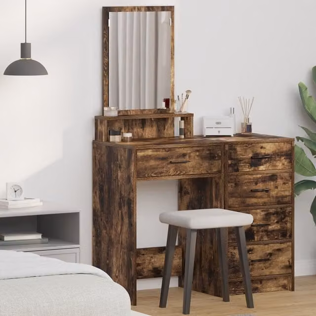 Berkfield Home Dressing Table with Drawers in Smoked Oak Brown, W/D/H: 50 x 41 x 140 cm
