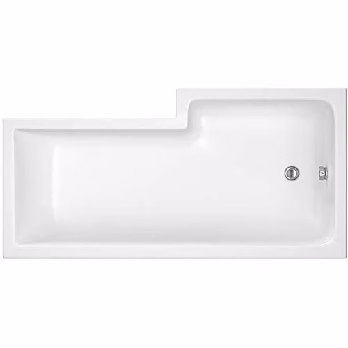 Nuie WBS1785L Modern L-Shaped Square Corner Shower Bath, Left Hand, White, W/D/H: 170 x 85 x 40 cm