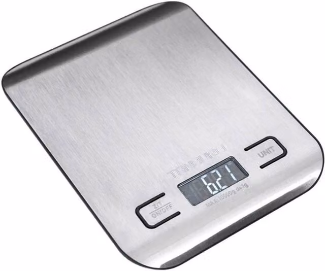 Kelvenix Digital Kitchen Scale with LCD Display, 10kg Capacity, Silver Stainless Steel