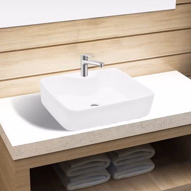Berkfield Home White Square Ceramic Bathroom Sink Basin with Faucet Hole