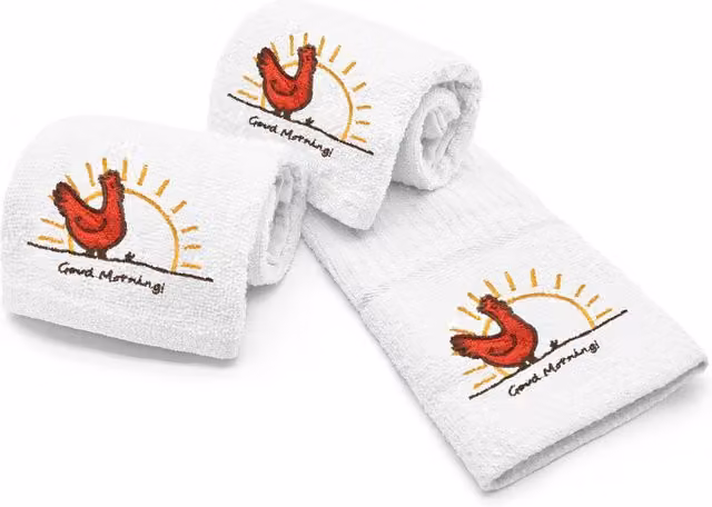 Velosso White Cotton Tea Towel with Chicken Embroidery