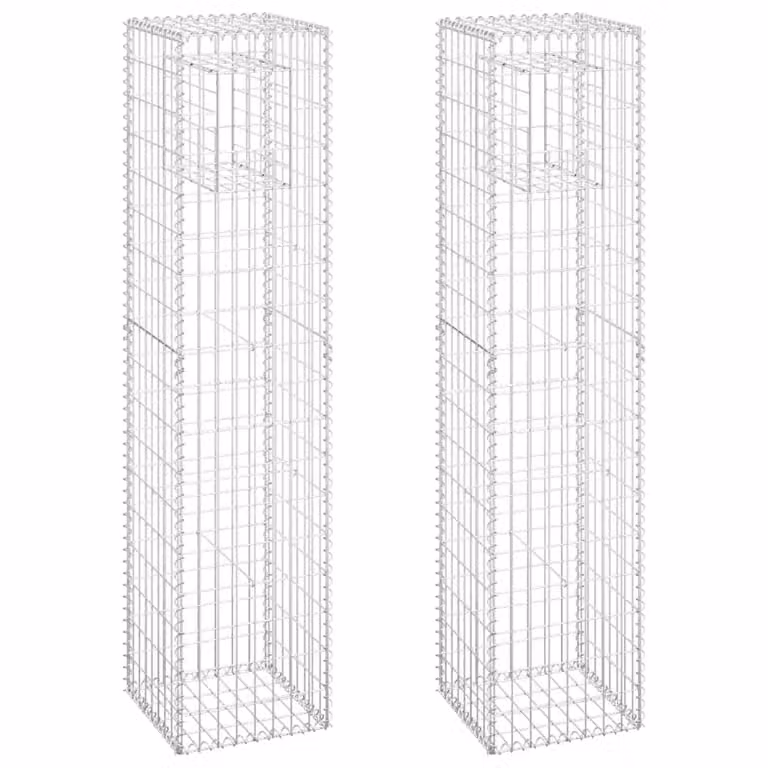 Berkfield Home Silver Iron Gabion Basket Posts, 2 Pack, W/D/H: 40 x 40 x 180 cm