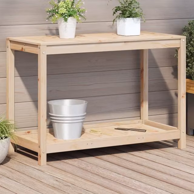 Berkfield Home Rustic Solid Pine Potting Table with Shelf in Brown, W/D/H: 108 x 50 x 75 cm