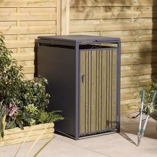 Rowlinsons Wimbledon Single Bin Store in Grey Coated Steel, W: 68.0 cm, D: 30.0 cm, H: 116.5 cm