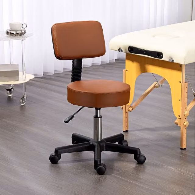 HOMCOM Brown Synthetic Leather Swivel Beautician Salon Chair with Castors