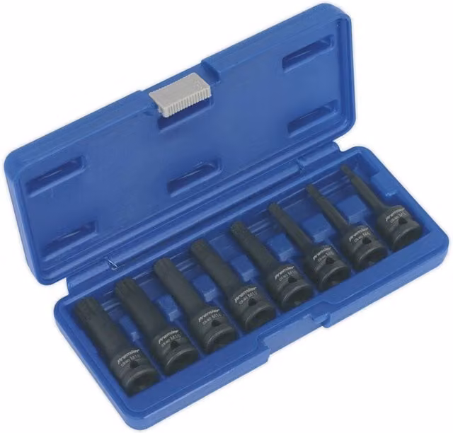 Loops 8 Piece Impact Spline Socket Bit Set, 1/2 inch Square Drive, Black Chromoly Steel