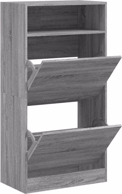 Berkfield Home Grey Modern Shoe Cabinet with Tilting Compartments, W: 60 cm, D: 34 cm, H: 116 cm