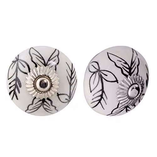 Nicola Spring Ceramic Cabinet Knobs with Black and White Floral Design, Pack of 24