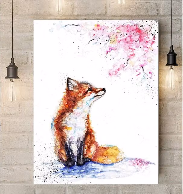 BebesArts Fox and Badger Multicolour Canvas Wall Painting, W: 50.8 cm x H: 76.2 cm