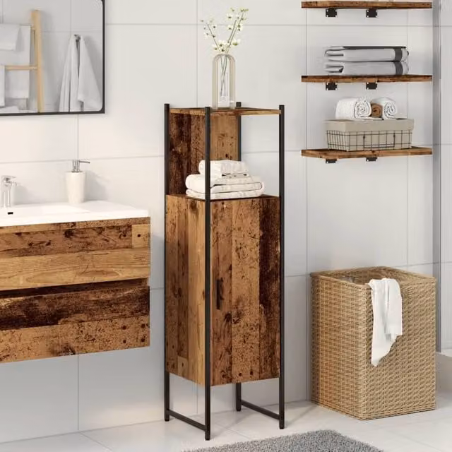 Berkfield Home Freestanding Bathroom Cabinet in Old Wood Brown, W/D/H: 33 x 33 x 120.5 cm