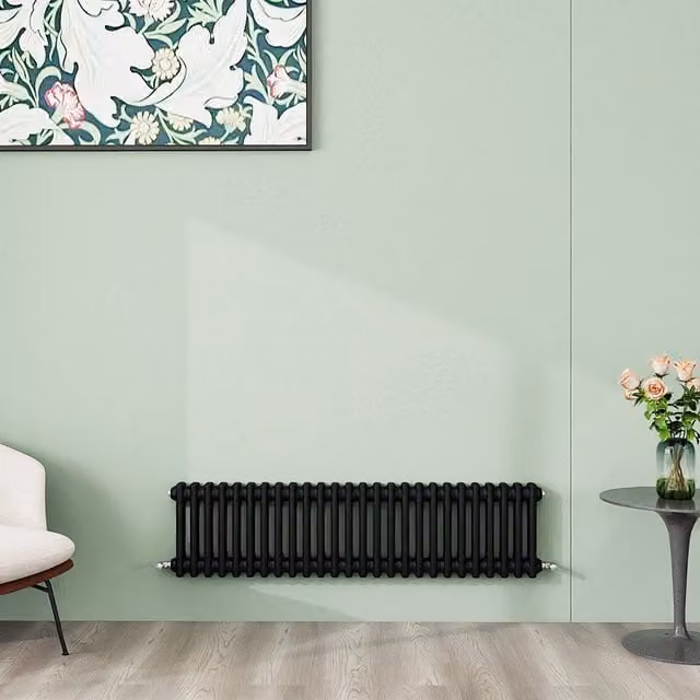 AicaBathroom Horizontal Traditional Cast Iron Style 2 Column Steel Radiator, Black, H 119 cm x W 30 cm x D 30 cm