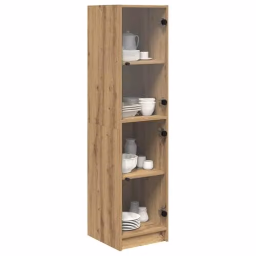 vidaXL Artisan Oak Highboard in Brown with Glass Doors, W/D/H: 35 x 37 x 142 cm