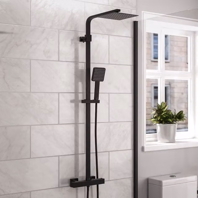 Nes Home Exposed 2 Way Thermostatic Mixer Shower Set with Overhead and Handheld Shower in Matte Black