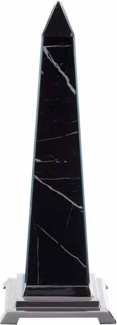 Orsina Renata Large Black and Silver Marble Design Obelisk Tabletop Sculpture