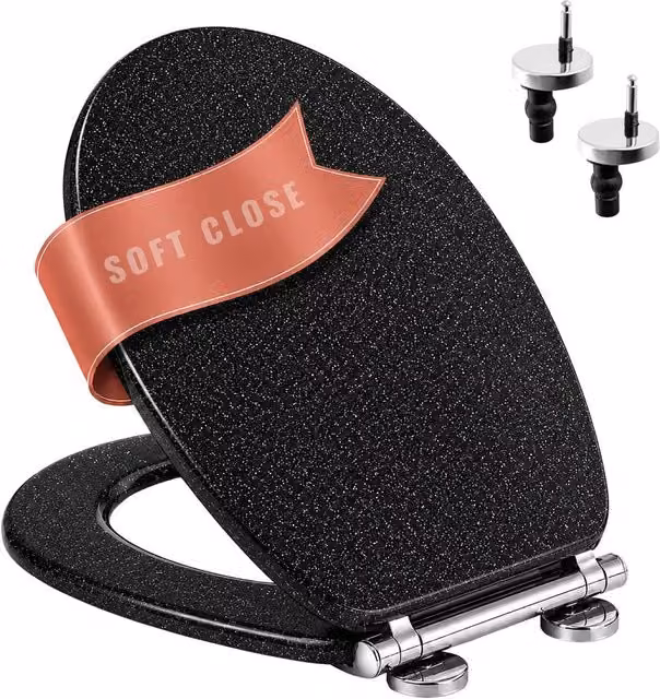 Marco Paul Black Glitter Soft Close MDF Oval Toilet Seat with Quick Release Button