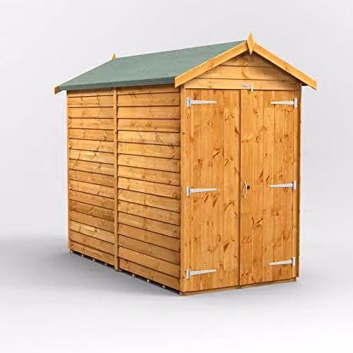 Powersheds Premium Apex Overlap Wooden Shed in Brown with Double Doors and Floor, Windowless