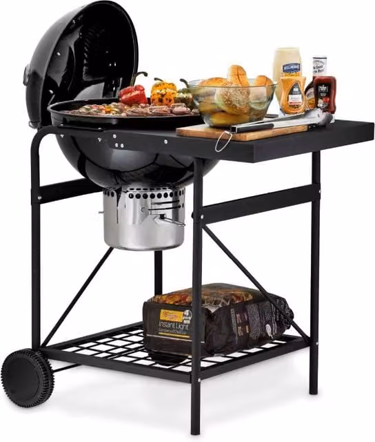 Tower T978572 Charcoal Kettle Grill with Built-in Side Table and Thermometer in Black