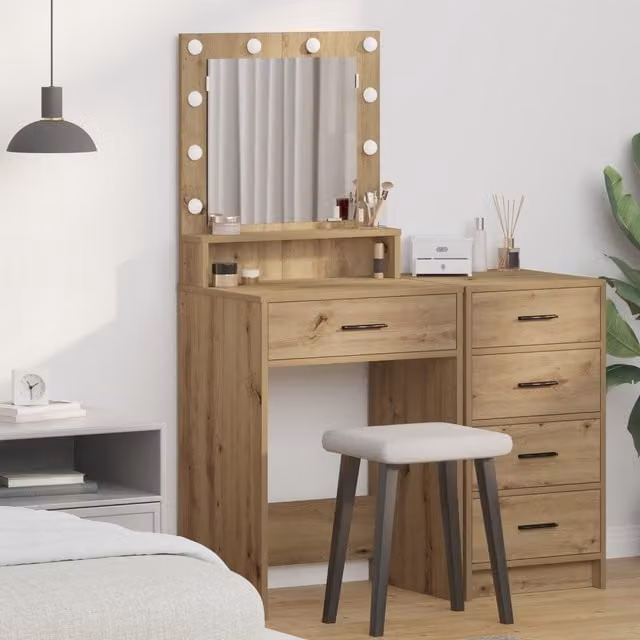 Berkfield Home Artisan Oak Dressing Table with LED Lights, Brown, W: 50 cm, D: 41 cm, H: 135 cm