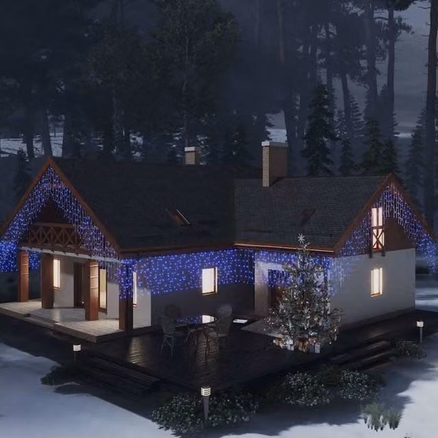 Berkfield Home Blue LED Icicle Curtain Lights with 400 LEDs and 8 Functions, 10m