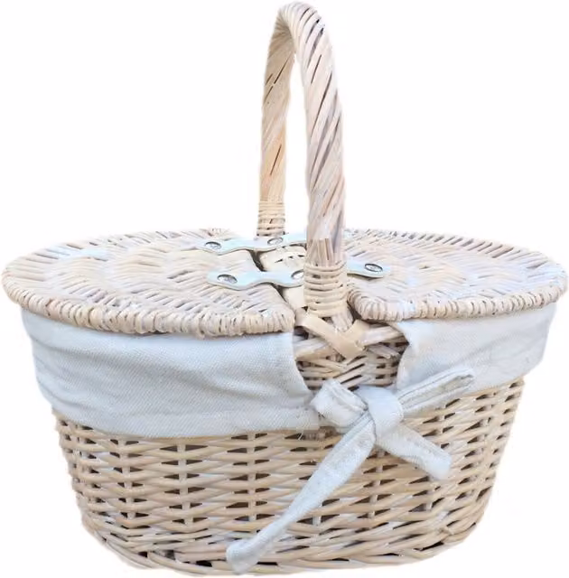 Red Open Weave Wicker Rattan Hamper with Lid for Children in White