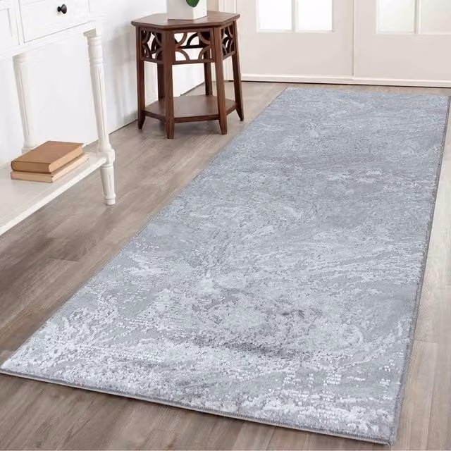 Desire Rugs Modern Abstract Water Flow Grunge Texture Runner, Grey, W: 60 cm, L: 220 cm