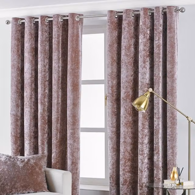 Make It A Home Verona Pink Crushed Velvet Eyelet Curtains, Width: 137 cm, Height: 229 cm