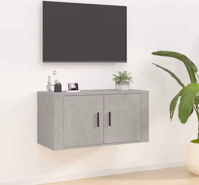 Berkfield Home Wall Mounted TV Cabinet in Grey with Hinged Doors and Internal Shelves, W/D/H: 80 x 40 x 40 cm