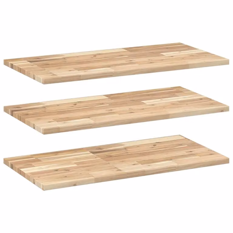 Berkfield Home Set of 3 Floating Shelves in Brown Untreated Solid Acacia Wood, W: 80 cm, D: 40 cm, H: 2 cm
