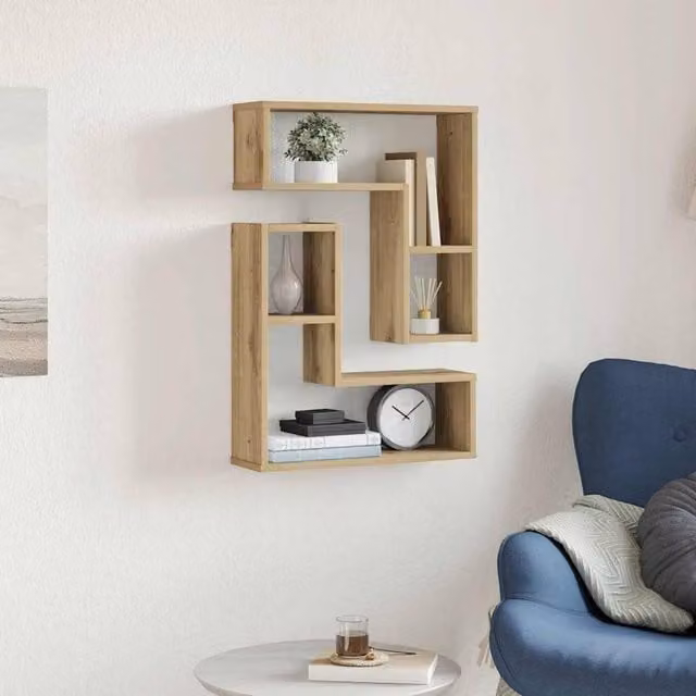 Berkfield Home Artisan Oak Wall Cube Shelves, 2 Piece Set in Brown, W/D/H: 50 x 15 x 50 cm