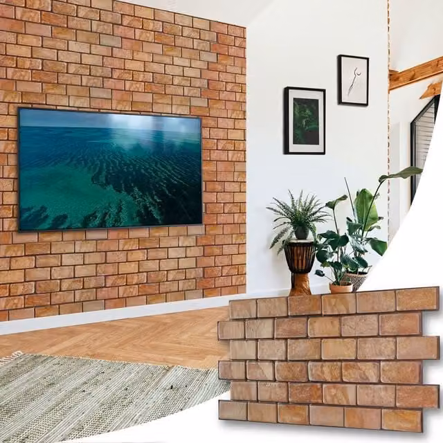 NOVECRAFTO Rustic Brick Effect 3D PVC Wall Panels, Brown, W: 96 cm, H: 48 cm, D: 48 cm