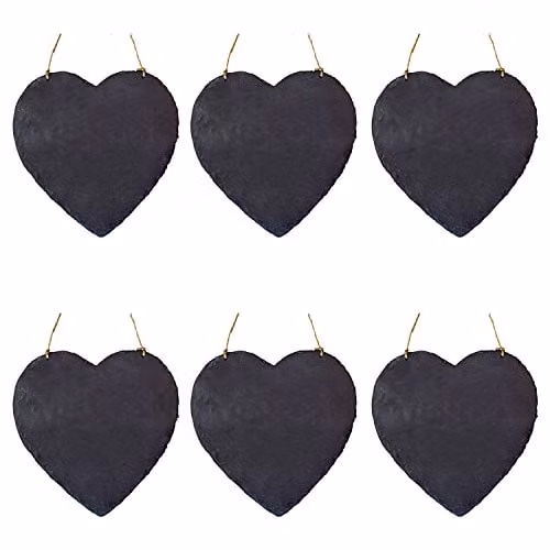 Nicola Spring Natural Slate Heart Hanging Chalkboard Notice Boards, Pack of 6, W/H: 24.5 x 24.5 cm